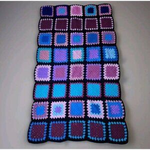 Vintage Granny Squares Afghan Crochet Throw Blanket Handmade 54x31 Multicolor D